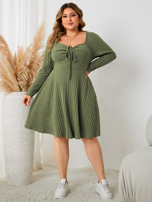 Fashion Plus Size Clothing Dresses for Women 2023 Casual Long Sleeve Green Elegant Party Vacation Large Size Short Female Dress