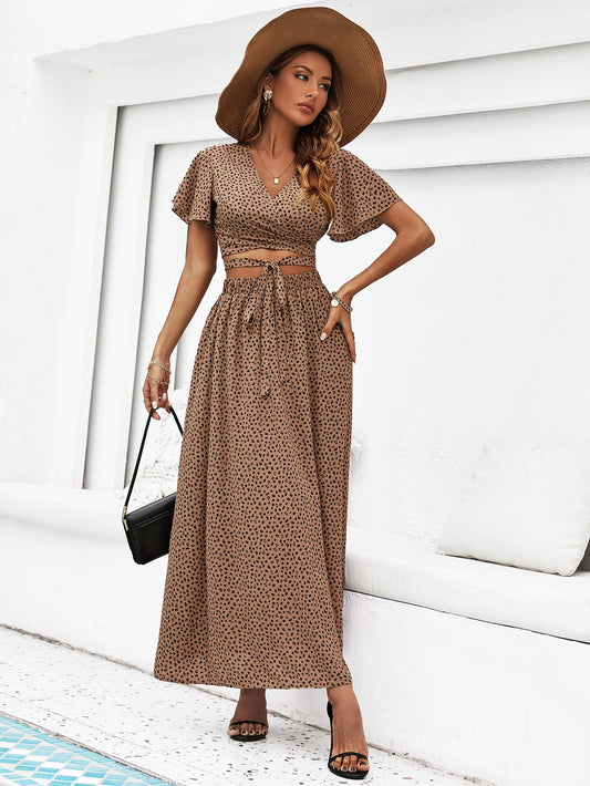 Summer Chiffon Set Woman Two Piece Skirt Set Women Leopard Print Crop Top and Skirt Suits Party Milf 2 Piece Set Outfits