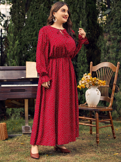 3XL 4XL Plus Size Women Clothing Elegant Long Sleeves Polka Point Female Maxi Dress Casual Travel Vacation Chiffon Dress