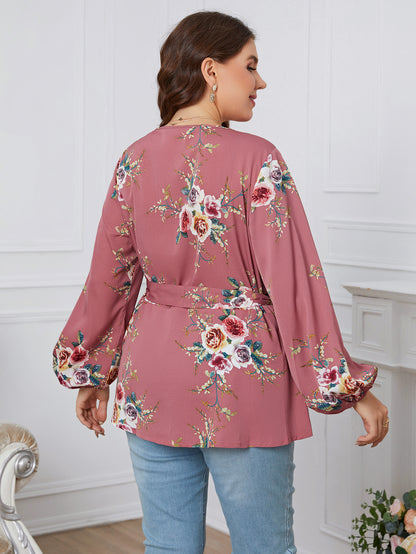 Sexy V Neck Floral Print Slim Plus Size Blouse Casual Women Clothing Fashion Long Sleeve Chiffon Ladies Tops 3XL 4XL