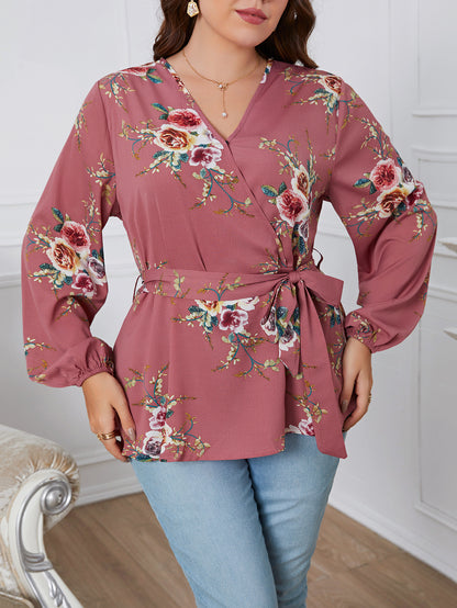 Sexy V Neck Floral Print Slim Plus Size Blouse Casual Women Clothing Fashion Long Sleeve Chiffon Ladies Tops 3XL 4XL