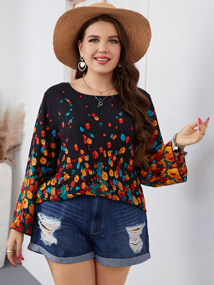 Plus Size Women Clothing Blouses Fashion Casual Loose Long Sleeve Floral Print Chiffon Tops Elegant Big Size Blouse