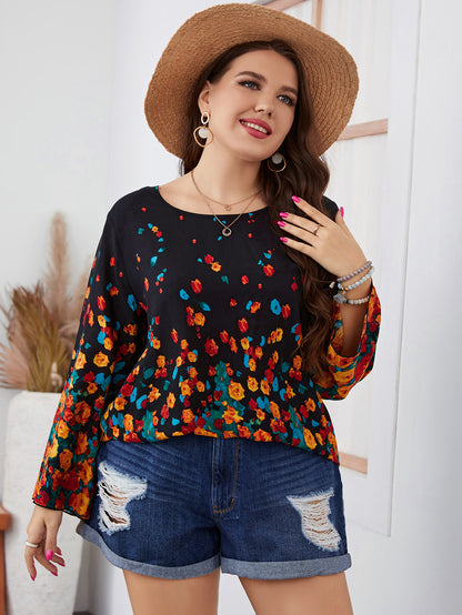 Plus Size Women Clothing Blouses Fashion Casual Loose Long Sleeve Floral Print Chiffon Tops Elegant Big Size Blouse