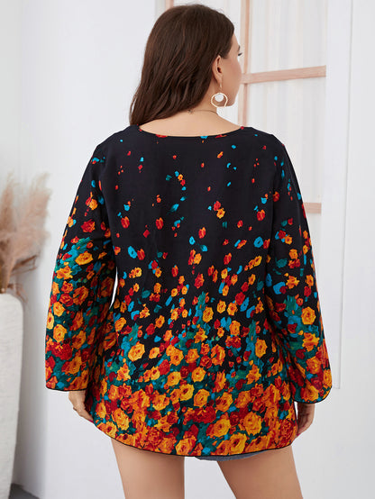 Plus Size Women Clothing Blouses Fashion Casual Loose Long Sleeve Floral Print Chiffon Tops Elegant Big Size Blouse