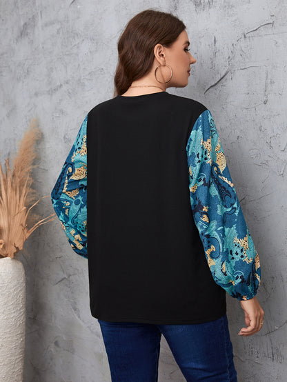 Plus Size Lantern Sleeve Blouses Tee Paisley Print Textured Tops 2022 New Spring Autumn Elegant Women's Clothing
