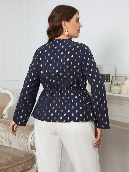 Plus Size Women Clothing Vintage Polka Dot Printed Classic Blouses Fashion V Neck Chiffon Party Casual Big Size Tops