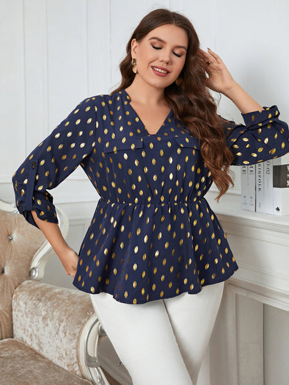 Plus Size Women Clothing Vintage Polka Dot Printed Classic Blouses Fashion V Neck Chiffon Party Casual Big Size Tops