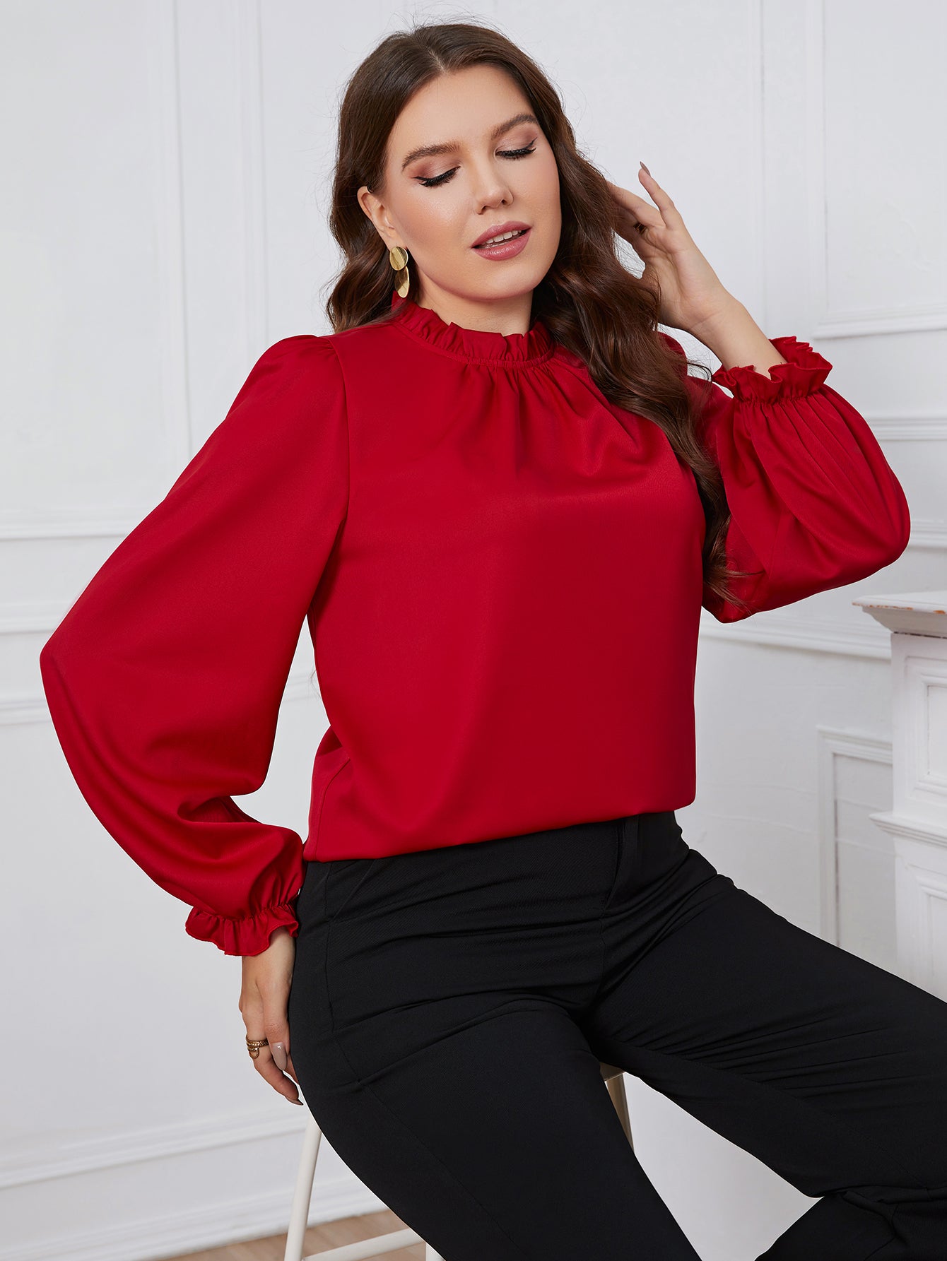 Plus Size Women Clothing Solid Blouses Tops Spring Autumn Long Sleeve Casual Elegant Office Ladies Big Size Blouse