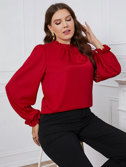 Plus Size Women Clothing Solid Blouses Tops Spring Autumn Long Sleeve Casual Elegant Office Ladies Big Size Blouse