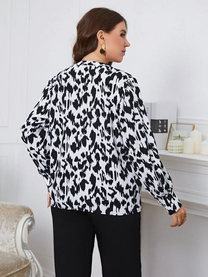 Plus Size Women Clothing Chiffon Blouse Long Sleeve Leopard Print Blouse Lady Office Shirt Tunic Casual Loose Tops