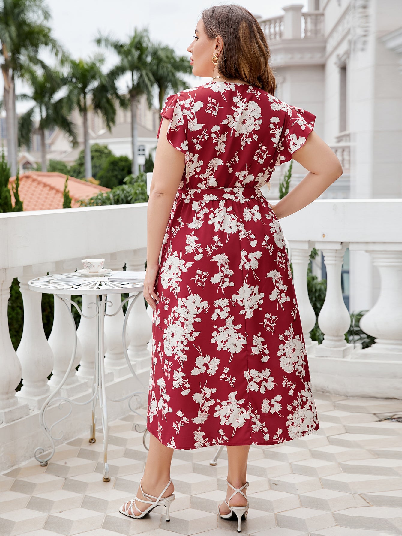 Fashion Plus Size Women Clothing Summer Casual Sexy V-neck Floral Print Midi Dress Elegant Vacation Big Size Long Party Dresses