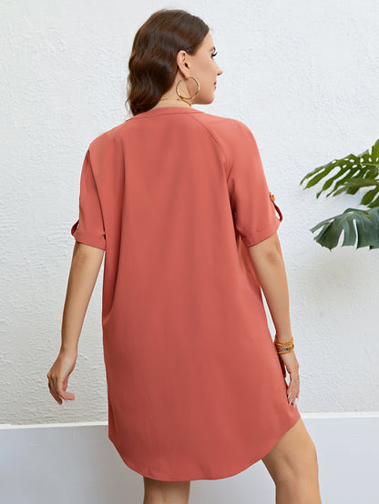 Summer Plus Size Women's Clothing V-neck Solid Button Dress Loose Casual Chiffon Vacation Party Ladies Large Size Short Dresses