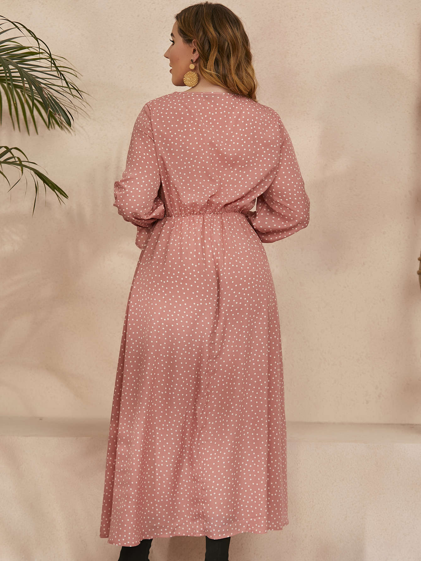 3XL 4XL Plus Size Women Clothing Elegant Long Sleeves Polka Point Female Maxi Dress Casual Travel Vacation Chiffon Dress