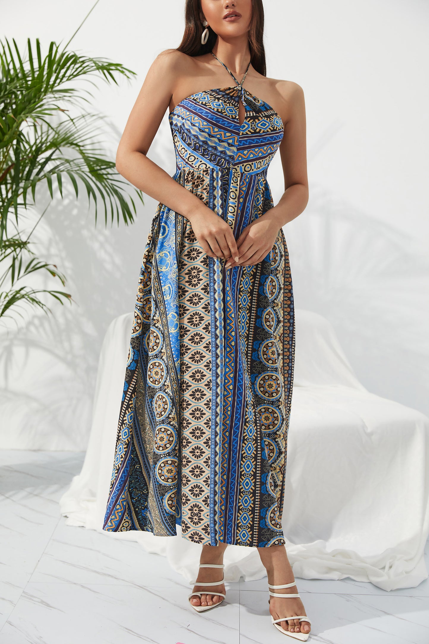 Summer Women Bohemia Print Elegant Vintage Chiffon Maxi Dress 2023 New Femme Sleeveless Maxi Boho Vacation Dresses Lady Clothing