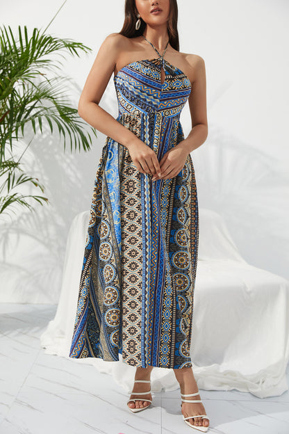 Summer Women Bohemia Print Elegant Vintage Chiffon Maxi Dress 2023 New Femme Sleeveless Maxi Boho Vacation Dresses Lady Clothing
