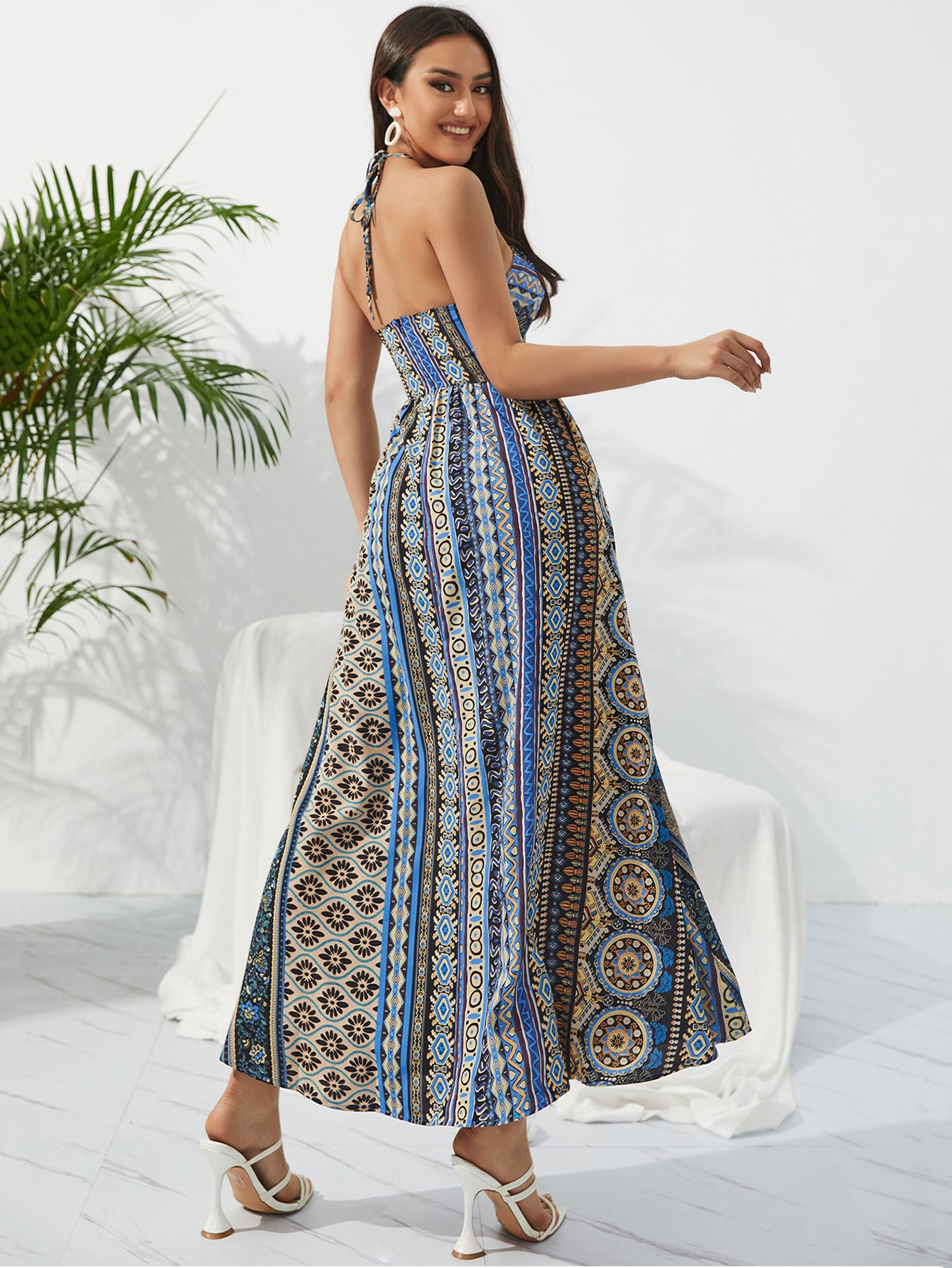 Summer Women Bohemia Print Elegant Vintage Chiffon Maxi Dress 2023 New Femme Sleeveless Maxi Boho Vacation Dresses Lady Clothing