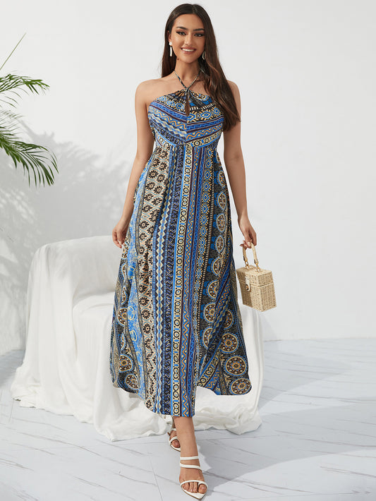 Summer Women Bohemia Print Elegant Vintage Chiffon Maxi Dress 2023 New Femme Sleeveless Maxi Boho Vacation Dresses Lady Clothing