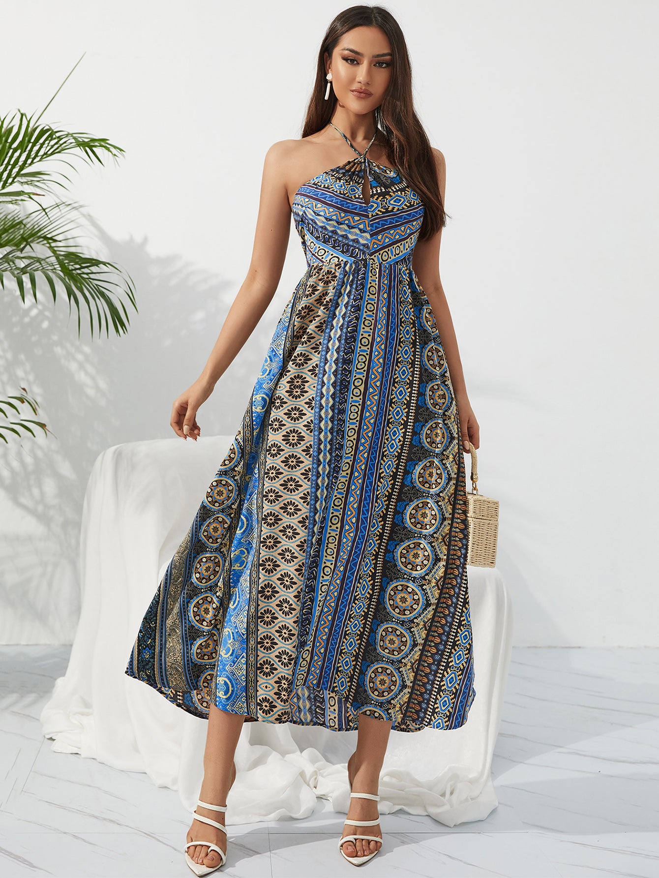 Summer Women Bohemia Print Elegant Vintage Chiffon Maxi Dress 2023 New Femme Sleeveless Maxi Boho Vacation Dresses Lady Clothing