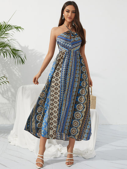 Summer Women Bohemia Print Elegant Vintage Chiffon Maxi Dress 2023 New Femme Sleeveless Maxi Boho Vacation Dresses Lady Clothing