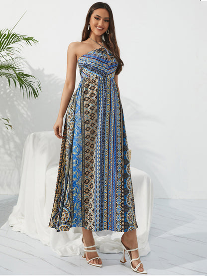 Summer Women Bohemia Print Elegant Vintage Chiffon Maxi Dress 2023 New Femme Sleeveless Maxi Boho Vacation Dresses Lady Clothing