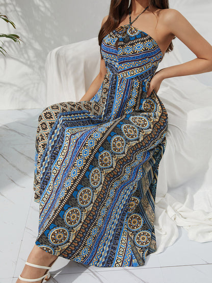 Summer Women Bohemia Print Elegant Vintage Chiffon Maxi Dress 2023 New Femme Sleeveless Maxi Boho Vacation Dresses Lady Clothing