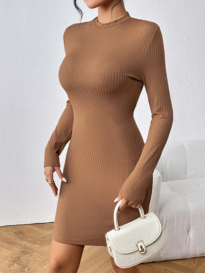 Women's Elastic Turtleneck Long Sleeve Bodycon Mini Dresses Elegant Sweater Slim Sexy Lady Autumn Winter