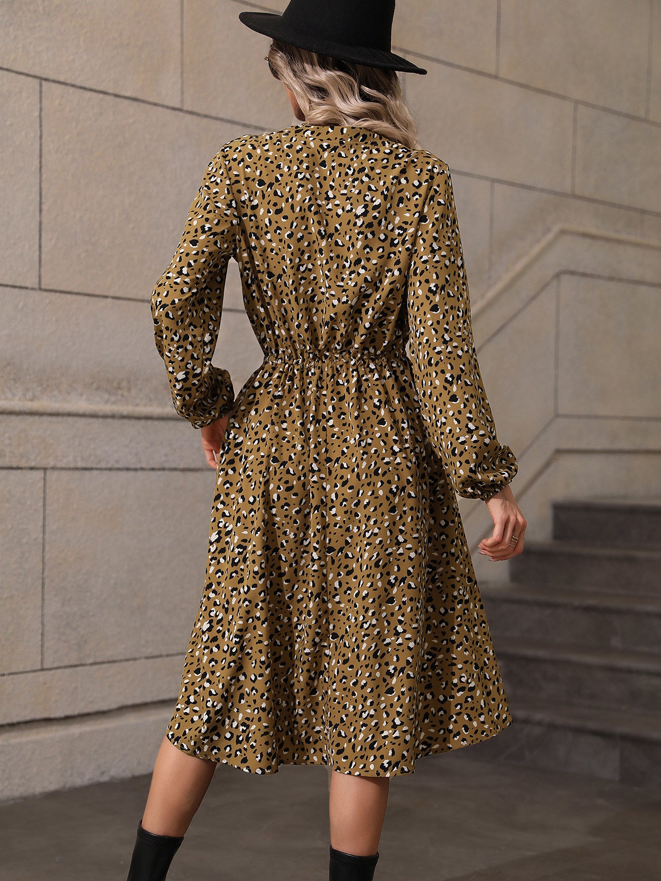 Women's Dress Spring Autumn Lantern Sleeves Floral Print Long Dress Elegant Casual Party Drawstring Waist Fashion Midi Dresses